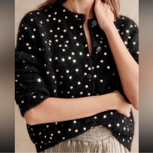 Sezane Black and Gold Polka Dot Cardigan